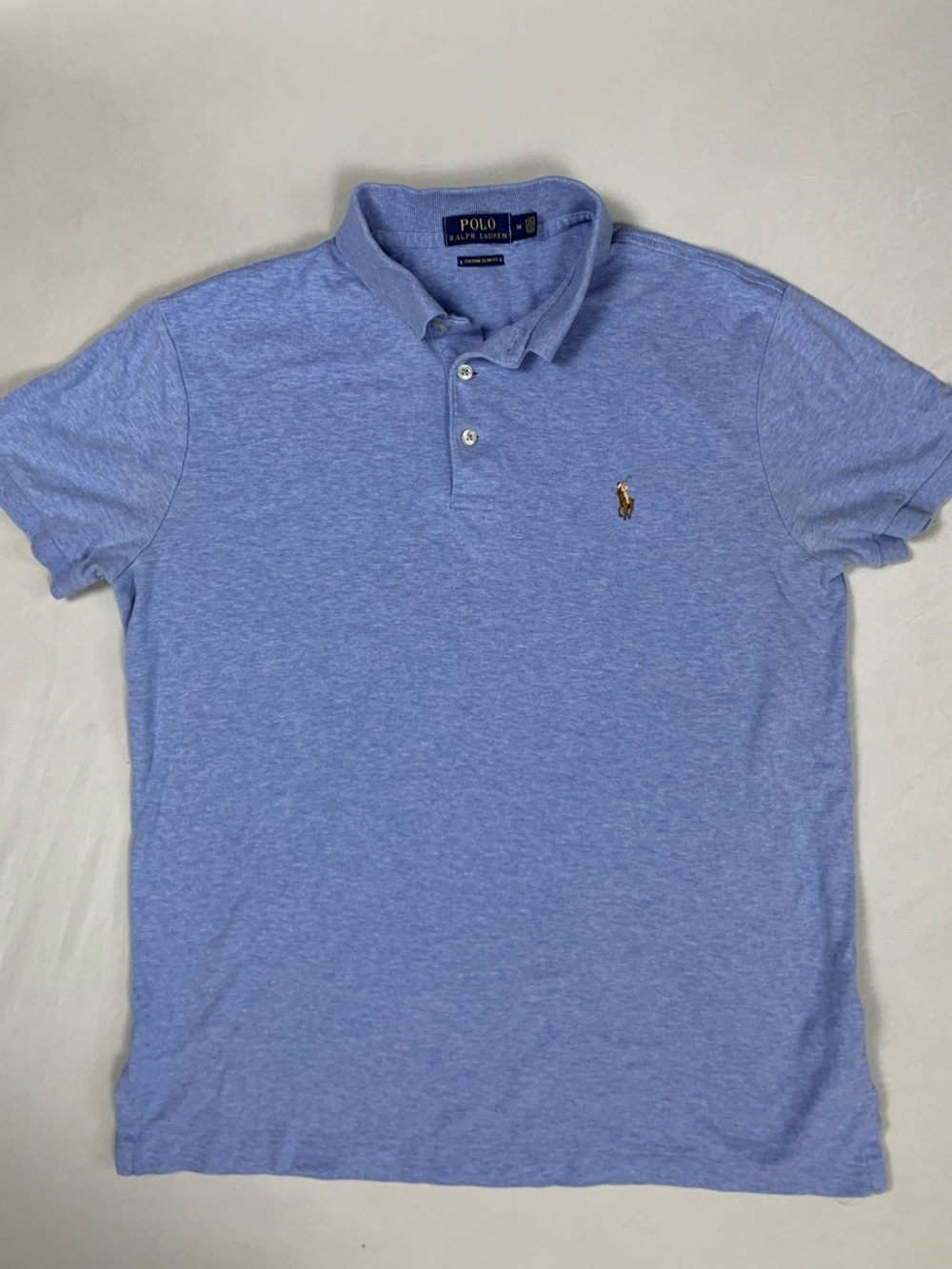 Polo Ralph Lauren Men’s M Heather Light Blue custom Slim Fit Short Sleeve Polo